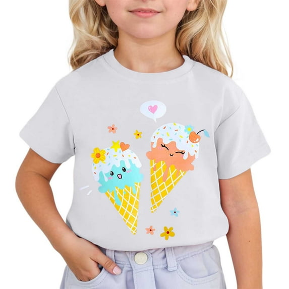 Baby Girl Summer Clothes Kids Baby Girls Summer Cartoon Butterfly Rainbow Donut Print Short Sleeved Casual T Shirt Toddler T Shirts White 8 Years-9 Years