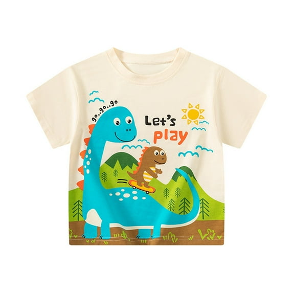 Toddler T Shirts Kids Toddler Boys and Girls Summer Colorful Cartoon Dinosaur Prints Short Sleeve T Shirts Boys T Shirts Beige 18 Months-24 Months
