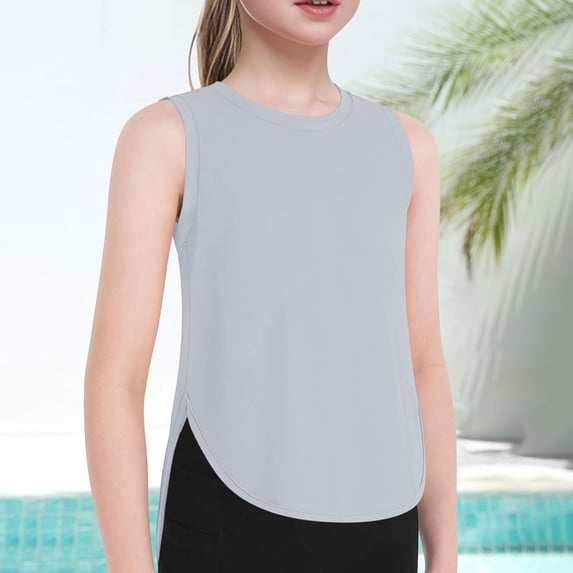 Toddler T Shirts Kids Toddler Girls Summer Solid Sleeveless Tank Top Breathable Lightweight Casual T Shirt Girls T Shirts Light Gray 11 Years-12 Years