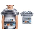 thumbnail image 1 of Toddler T Shirts Short Sleeve Crewneck Striped T-Shirts Cartoon Embroidered Top Casual Summer Tops 1-2 Years Boys Clothes, 1 of 6
