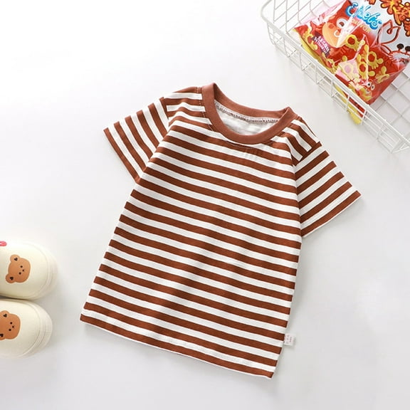 Boys Tshirt Striped Crewneck Short Sleeve Casual Summer Tshirts Birthday Tshirt for Toddler Girls 18-24 Months