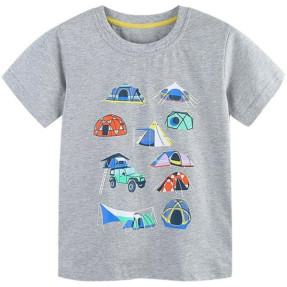Toddler T Shirts Summer Kids Toddler Boys Cartoon Car Prints Crew Neck Top Breathable Sports T Shirt Baby Girl Summer Clothes Grey 2 Years-3 Years