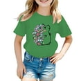 thumbnail image 1 of Toddler T Shirts Summer Kids Toddler Girl Butterfly Rabbit Letter Print Round Neck Short Sleeve Casual T Shirt Top Green 8 Years-9 Years, 1 of 5