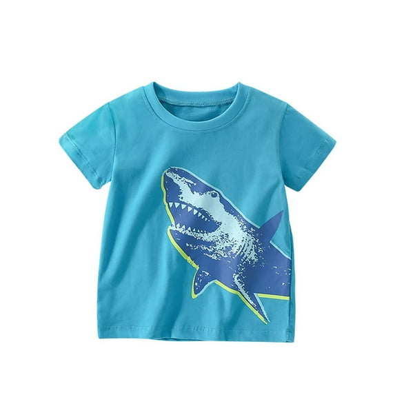 Summer Tops Toddler Boys'shark Print T Shirt Summer Gradient Color Short Sleeve Casual Top Sky Blue 3 Years-4 Years