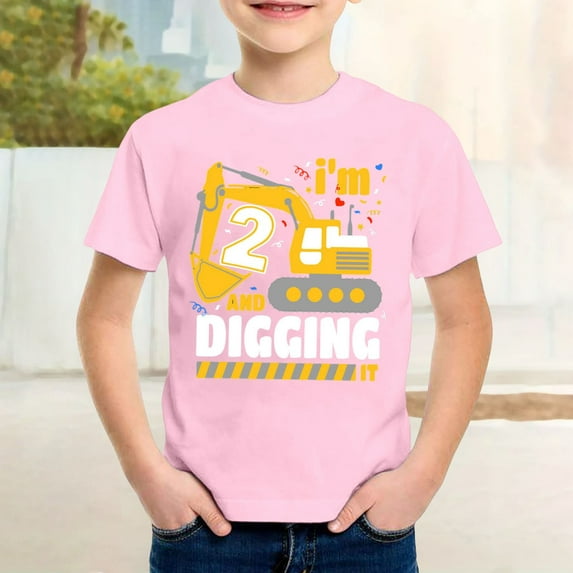 Toddler T Shirts Toddler Kids Boys Summer Excavator Print Short Sleeve Casual T Shirt Lightweight Breathable Soft Top Baby Boy Summer Clothes Pink 3 Years-4 Years