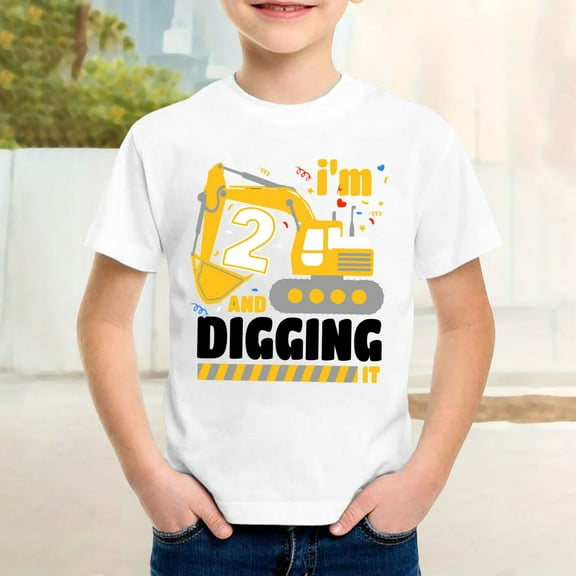 Toddler T Shirts Toddler Kids Boys Summer Excavator Print Short Sleeve Casual T Shirt Lightweight Breathable Soft Top Baby Boy Summer Clothes White 3 Years-4 Years
