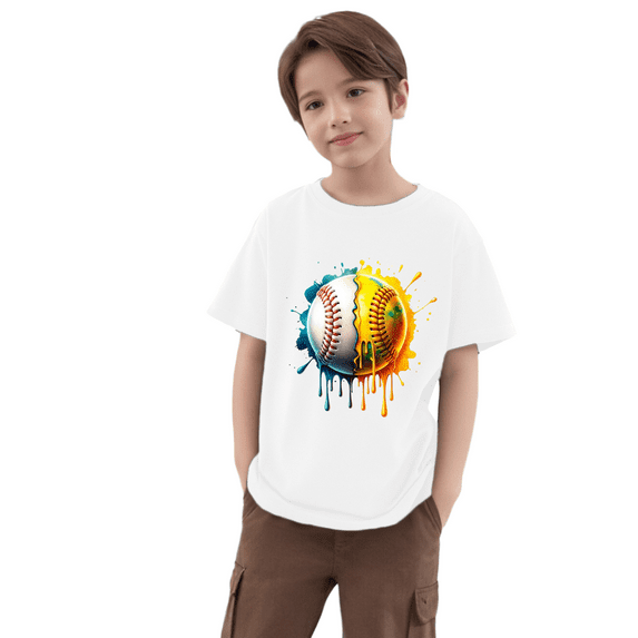 Toddler T Shirts Toddler Kids Boys Summer Soccer Basketball Rugby Print Short Sleeve Casual T Shirt Lightweight Breathable Soft Top Boys T Shirts White 7 Years-8 Years