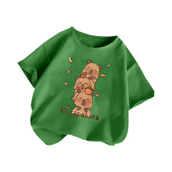 Toddler T Shirts Toddler Kids Girls Summer Cute Capybara Print Short Sleeve Casual T Shirt Lightweight Breathable Soft Top Baby Girl Summer Clothes Green 12 Years-14 Years