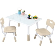6-Height Adjustable Kids Desk Set with Marble Graffiti Top, Matching 3-Level Chairs for Ages 3-8 Home Daycare Classroom Use
