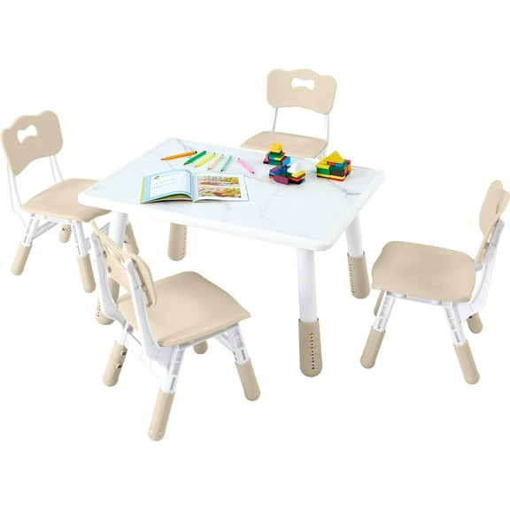 Toddler Table and Chair Set for Ages 3-8, Adjustable Kids Table and Chairs for Reading,Drawing, Eating, Children Activity Table with Graffiti Tabletop for Daycare/Classroom/Home/Preschool