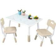 6-Height Adjustable Kids Desk Set with Marble Graffiti Top, Matching 3-Level Chairs for Ages 3-8 Home Daycare Classroom Use