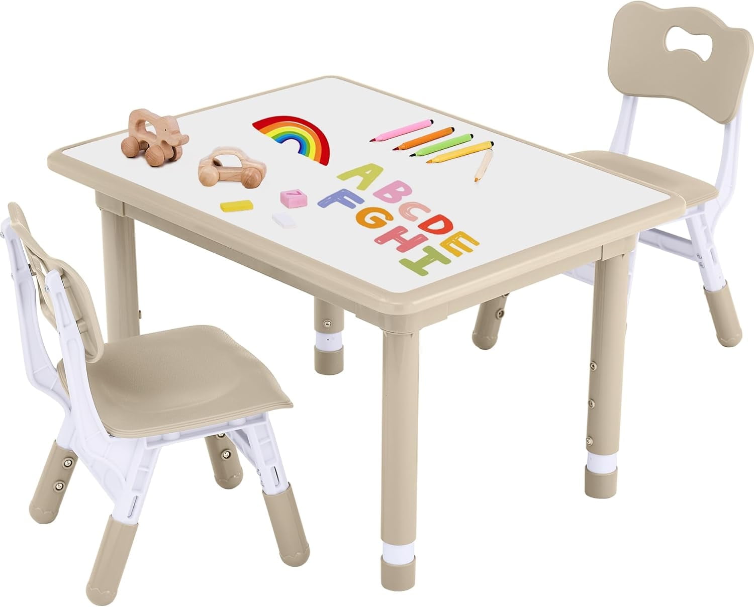 Toddler Table and Chair Set, Height Adjustable-Upgrade Kids Desk and 2 Chairs for Ages 3-8, Children's Multi-Activity Table with Graffiti Desktop and Marble Pattern for Home/Daycare/Classroom