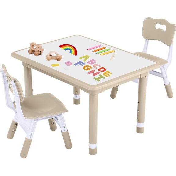 Toddler Table and Chair Set, Height Adjustable-Upgrade Kids Desk and 2 Chairs for Ages 3-8, Children's Multi-Activity Table with Graffiti Desktop and Marble Pattern for Home/Daycare/Classroom