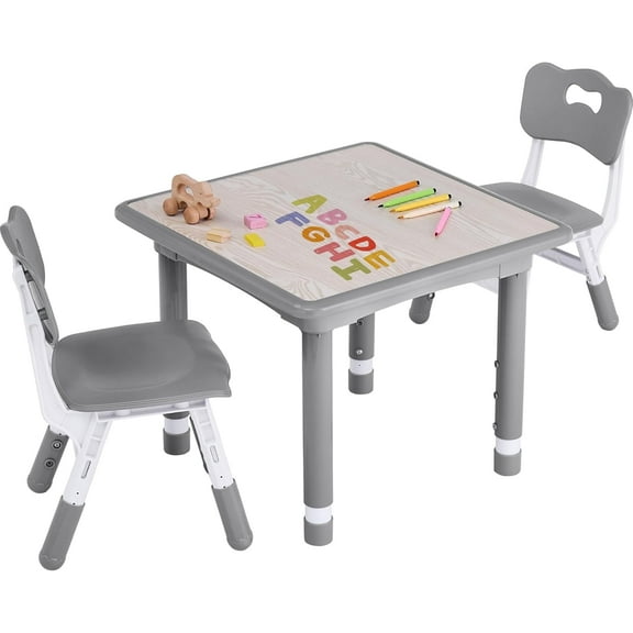 Toddler Table and Chair Set, Height Adjustable-Upgrade Kids Desk and 2 Chairs for Ages 3-8, Children's Multi-Activity Table with Graffiti Desktop and Marble Pattern for Home/Daycare/Classroom