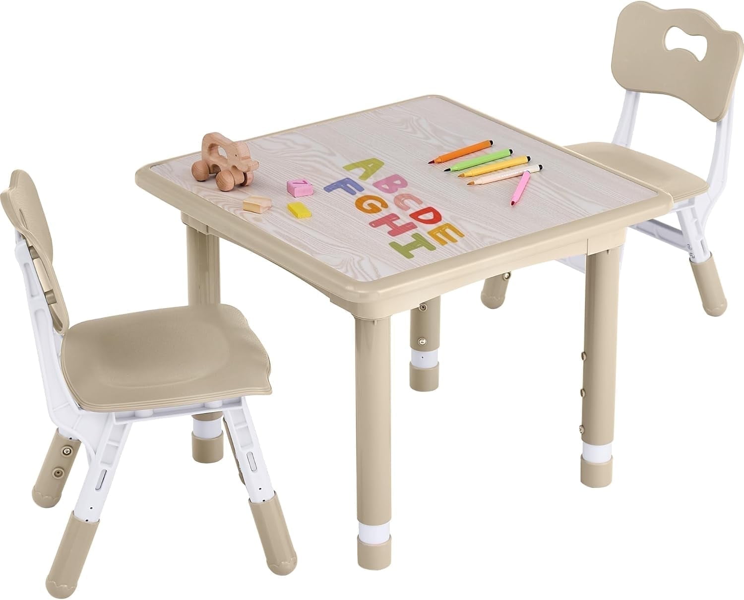 Toddler Table and Chair Set, Height Adjustable-Upgrade Kids Desk and 2 Chairs for Ages 3-8, Children's Multi-Activity Table with Graffiti Desktop and Marble Pattern for Home/Daycare/Classroom