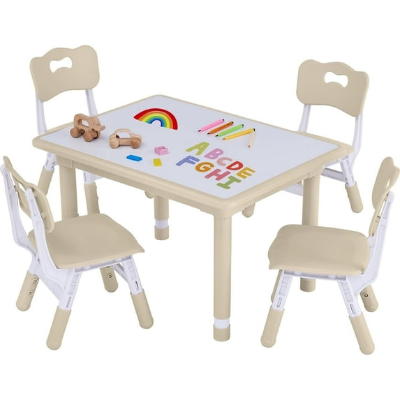 Toddler Table and Chair Set, Height Adjustable-Upgrade Kids Desk and 4 Chairs for Ages 3-8, Children's Multi-Activity Table with Graffiti Desktop and Marble Pattern for Home/Daycare/Classroom