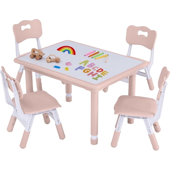 Toddler Table and Chair Set, Height Adjustable-Upgrade Kids Table and 4 Chairs for Ages 3-8, Multi-Activity Toddler Play Table with Graffiti Desktop for Home/Daycare (4Chairs Pink)
