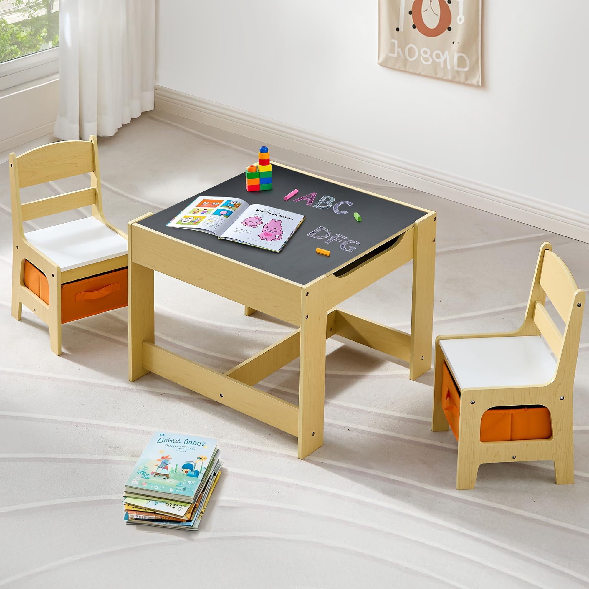 Toddler Table and Chair Set Wooden 4 in 1, Kids Activity Table ...