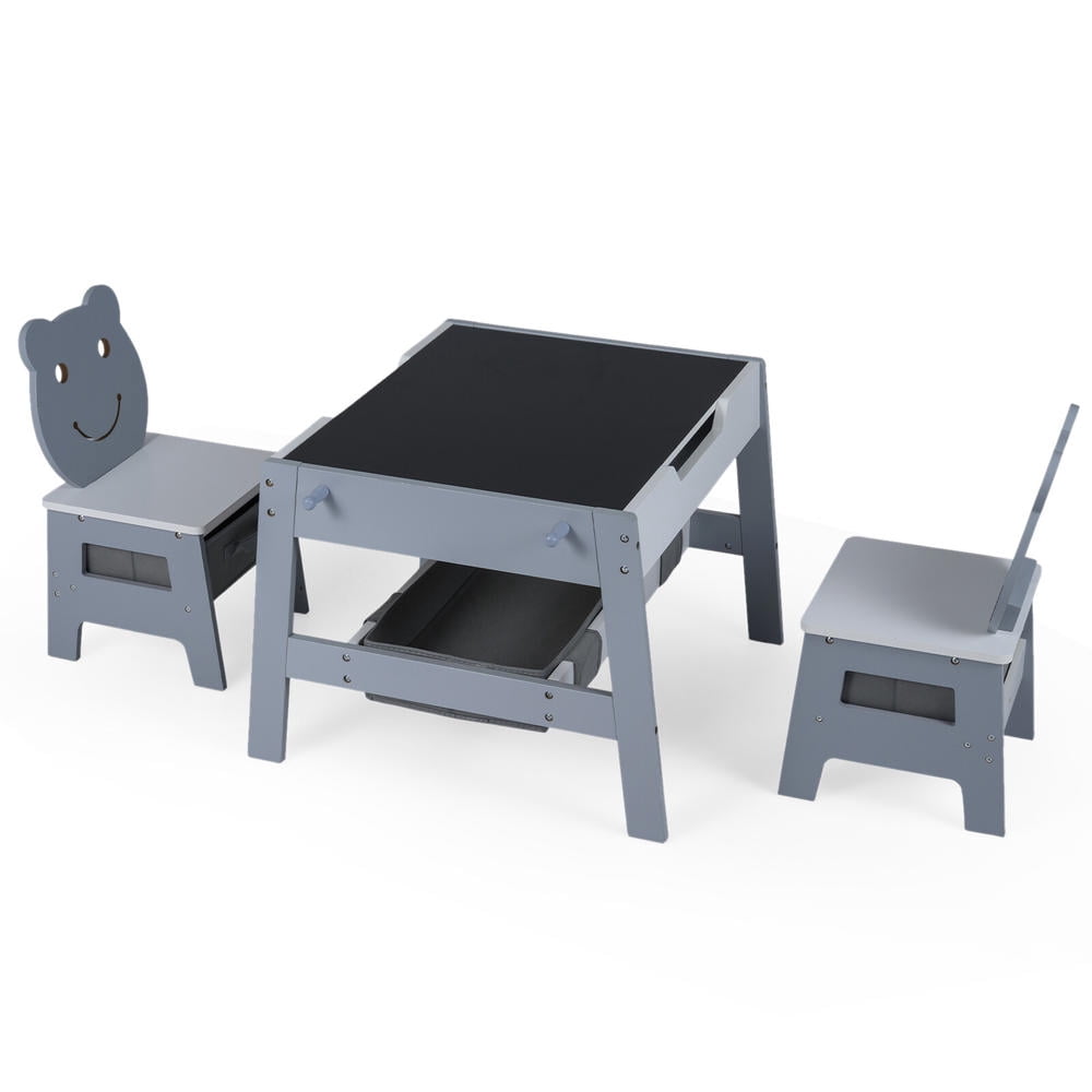 Toddler Table and 2 Chairs, 5-in-1 Kids Art Desk Set with Reversible ...