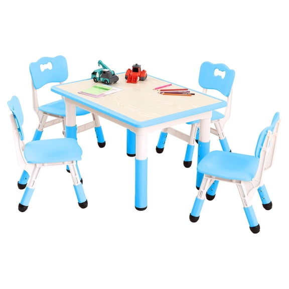 Toddler Table and Chair Set, Height Adjustable Kids Table and Chair Set of 4, Toddler Table for Reading, Drawing, Eating, for Ages Over 3, Blue