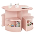 thumbnail image 1 of Toddler Table and Chair Set with 4 Storage Stools, Flower Shaped Nesting Design with Built-in , Kids Table for Activity/Play/Art/Read/, Pink, 1 of 6