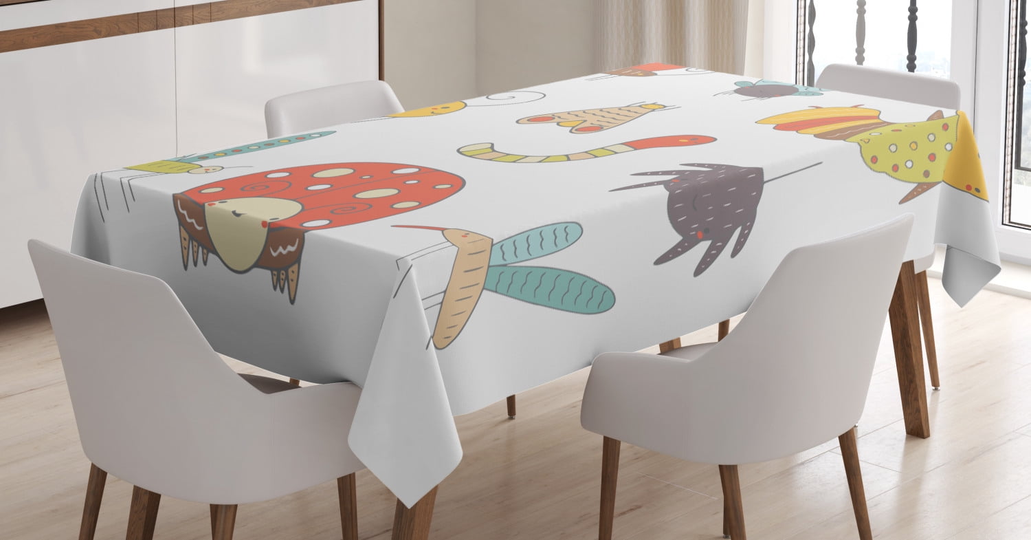 Tablecloth Yellow Insects Toddler Tablecloth, Nursery Doodle Bugs and Insects Smiling Dragonfly ...