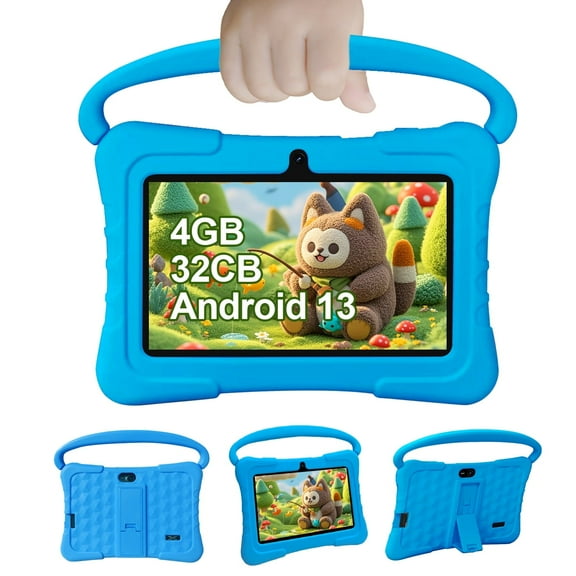 Tedupee Kids Tablet, Android 13 Kids Tablet, Quad Core Processor, 4GB(2G 2G)RAM 32GB ROM Storage, 1024 x 600 Touch Screen, WiFi, Bluetooth（Blue）