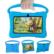 Tedupee Kids Tablet, Android 13 Kids Tablet, Quad Core Processor, 4GB2G+2GRAM+32GB ROM Storage, 1024 x 600 Touch Screen, WiFi, Bluetooth Blue