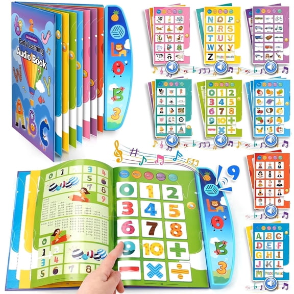 Toddler Talking Book Phonics Interactive Audio Sound Books with Letters, Numbers & Animals for Kids Ages 1-6 Birthday Gifts(Blue)
