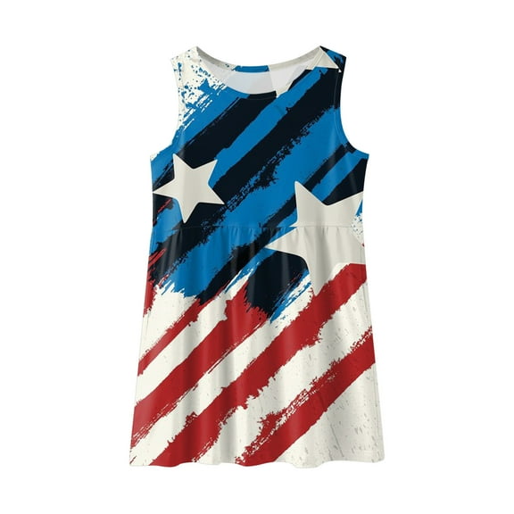 Toddler Tank Top Patriotic Dress Sleeveless Knee Length 4th of July Loose Dresses Baby Star Striped Skirts Clothes