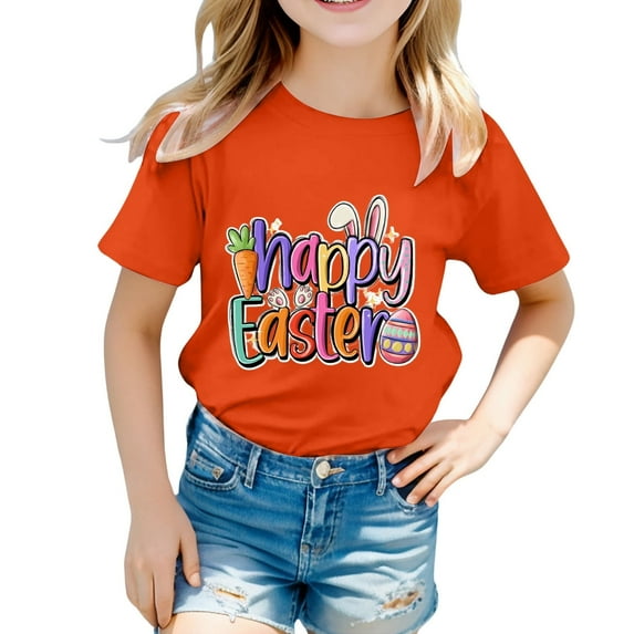 Toddler Tee Easter Summer Short Sleeve Round Neck T Shirt for Kids, Boys and Girls Fashion Prints Tops Boys T Shirts Orange 1 Years-2 Years
