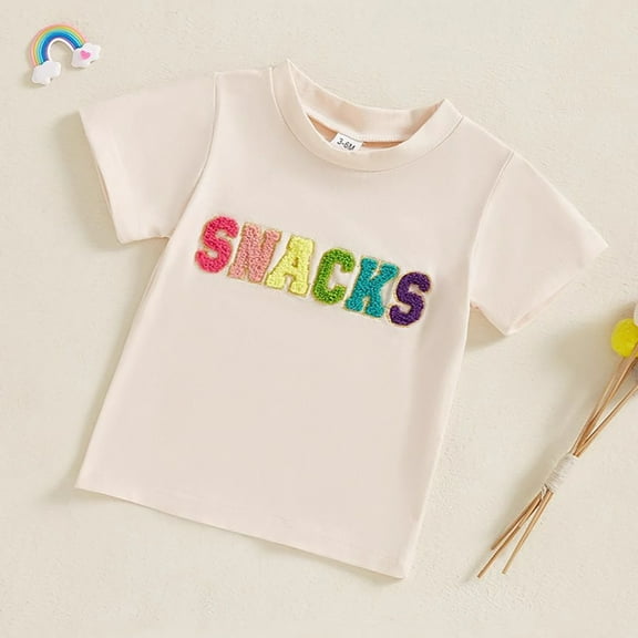 Toddler Tee Shirts Letter Printed Crewneck Short Sleeve Casual Summer Shirts Toddler Shirts Girls for Boys 6-12 Months
