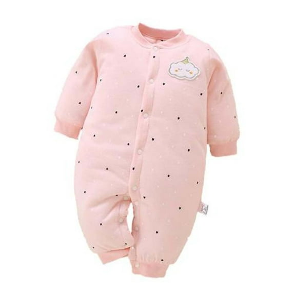Toddler Thermal One Piece 0-24 Months Playwear Winter Outfit Boys Girls Long Sleeve Thick Cotton Button Jumpsuit Romper (12 Months, Pink)
