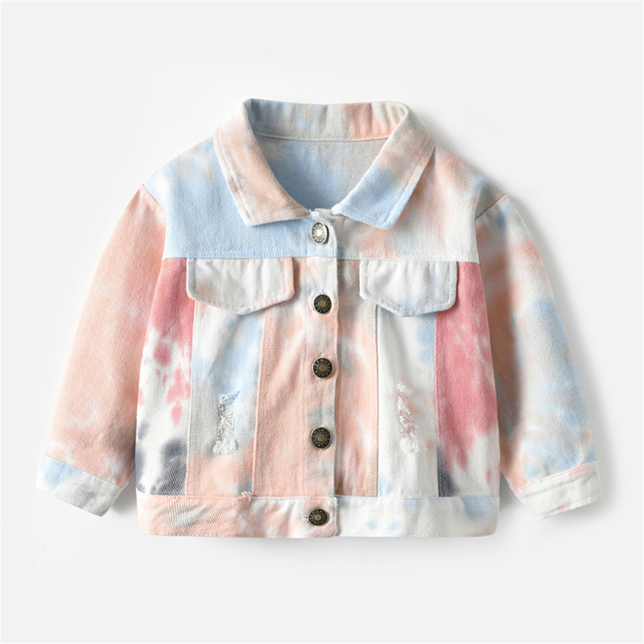 Toddler Tie-dye Denim Jean Jacket for Girls Boys Size 1-7T Single-breasted Mid-length Jacket for Spring Fall,Beige,6-9 Months - image 1 of 1