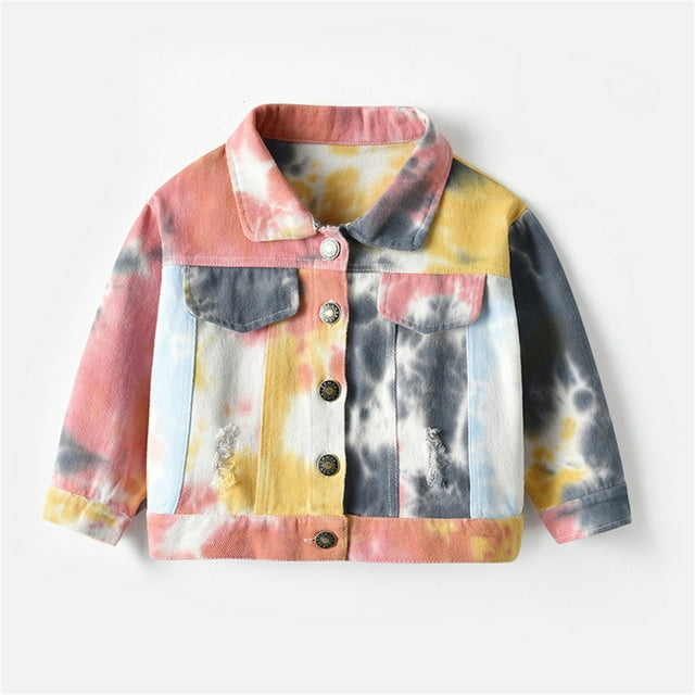 Toddler Tie-dye Denim Jean Jacket for Girls Boys Size 1-7T Single-breasted Mid-length Jacket for Spring Fall,Brown,2-3 Years