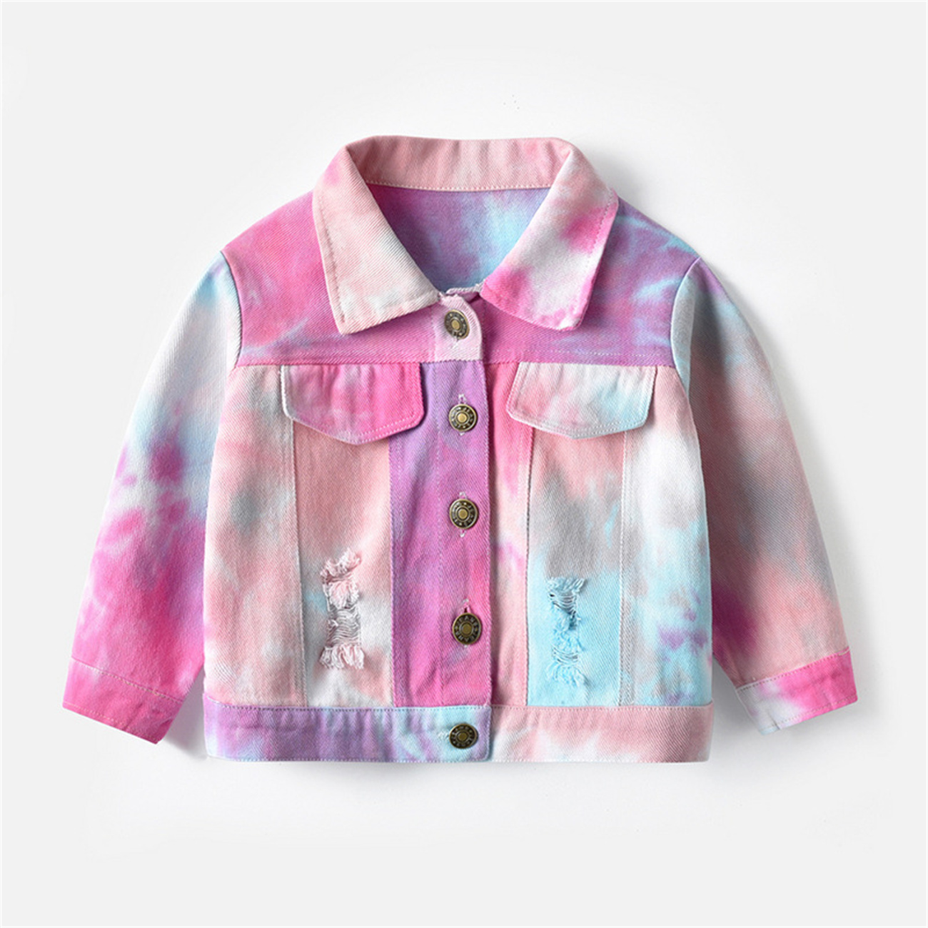 Toddler Tie-dye Denim Jean Jacket for Girls Boys Size 1-7T Single-breasted Mid-length Jacket for Spring Fall,Pink,3-4 Years - image 1 of 7