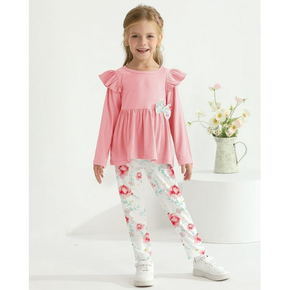 SANMIO Toddler Girl Clothes Long Sleeves Ruffle Top Floral Pants Cute Fall Winter Daily Casual Toddler Outfits