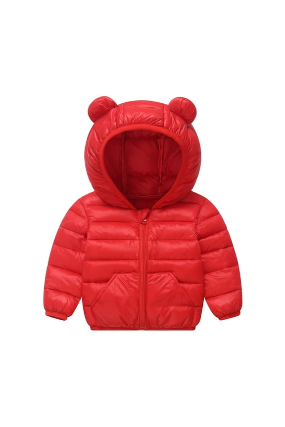 Toddler Toddler Boy Winter Coat Boys Puffer Jacket with Pocket Zipper Winter Hoodies Coat Long Sleeve Windproof Boys' Outerwear Jackets Coats Boys Coats Size Bear ears 2-3 Years