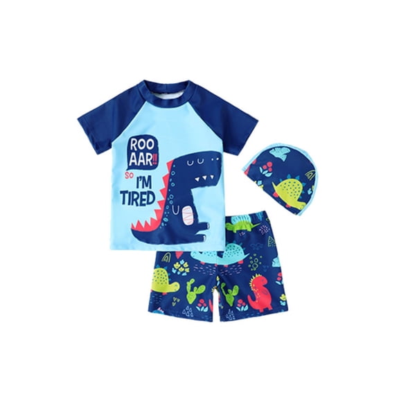 Toddler Boys Swimsuit Sets 3 Piece Short Sleeve Swim Shirt Swim Trunks Rash Guard Bathing Suits Size 2-3T