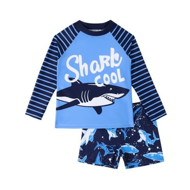 Toddler Boys Swimsuit Sets 3 Piece Short Sleeve Swim Shirt Swim Trunks Rash Guard Bathing Suits Size 3-4T