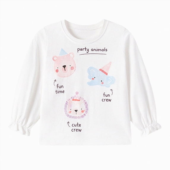 Toddler Toddler Kids Girls Long Sleeve Shirts Fall Clothes Crewneck T-Shirt with Cute Graphic Print Top for 2T 3T 4T 5T 6T 7T Girls Shirts