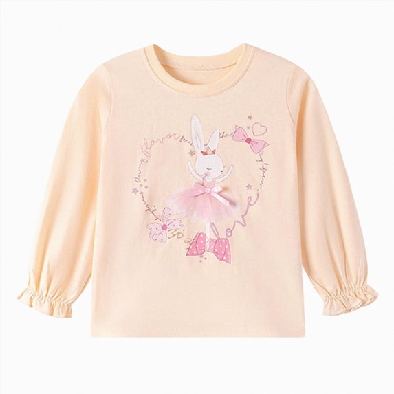 Toddler Toddler Kids Girls Long Sleeve Shirts Fall Clothes Crewneck T-Shirt with Cute Graphic Print Top for 2T 3T 4T 5T 6T 7T Girls Shirts