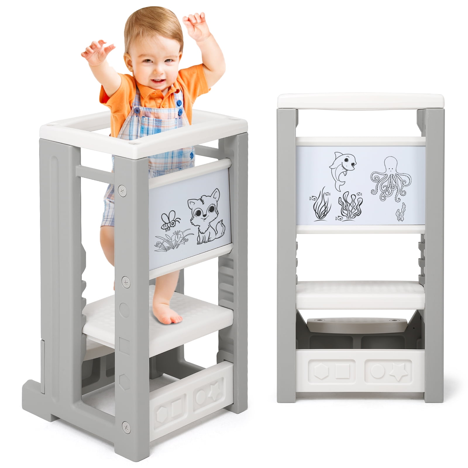 Toddler Tower Children Step Stool with 4 Adjustable Heights, Learning