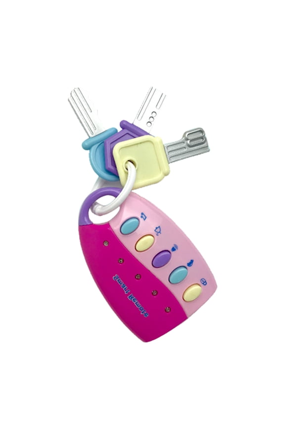 Toddler Toy Car Keys Set, Light & Sound Interactive Keychain, Educational Pretend Play Remote, With Flashlight & Music(Pink)