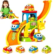 Marstone Toddler Toys for 1 2 Year Old: Educational Elephant Slide with 4 Push & Pull Animal Car Toys for Baby 12-18 Months First Gifts for Kids