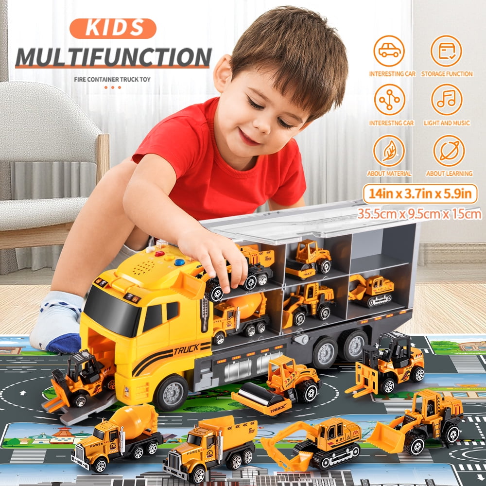 Toddler Toys for 3 4 5 6 Years Old Boys, Die-cast Construction Toys Car  Carrier Vehicle Toy Set w/ Play Mat, Kids Toys Truck Alloy Metal Car Toys  Set