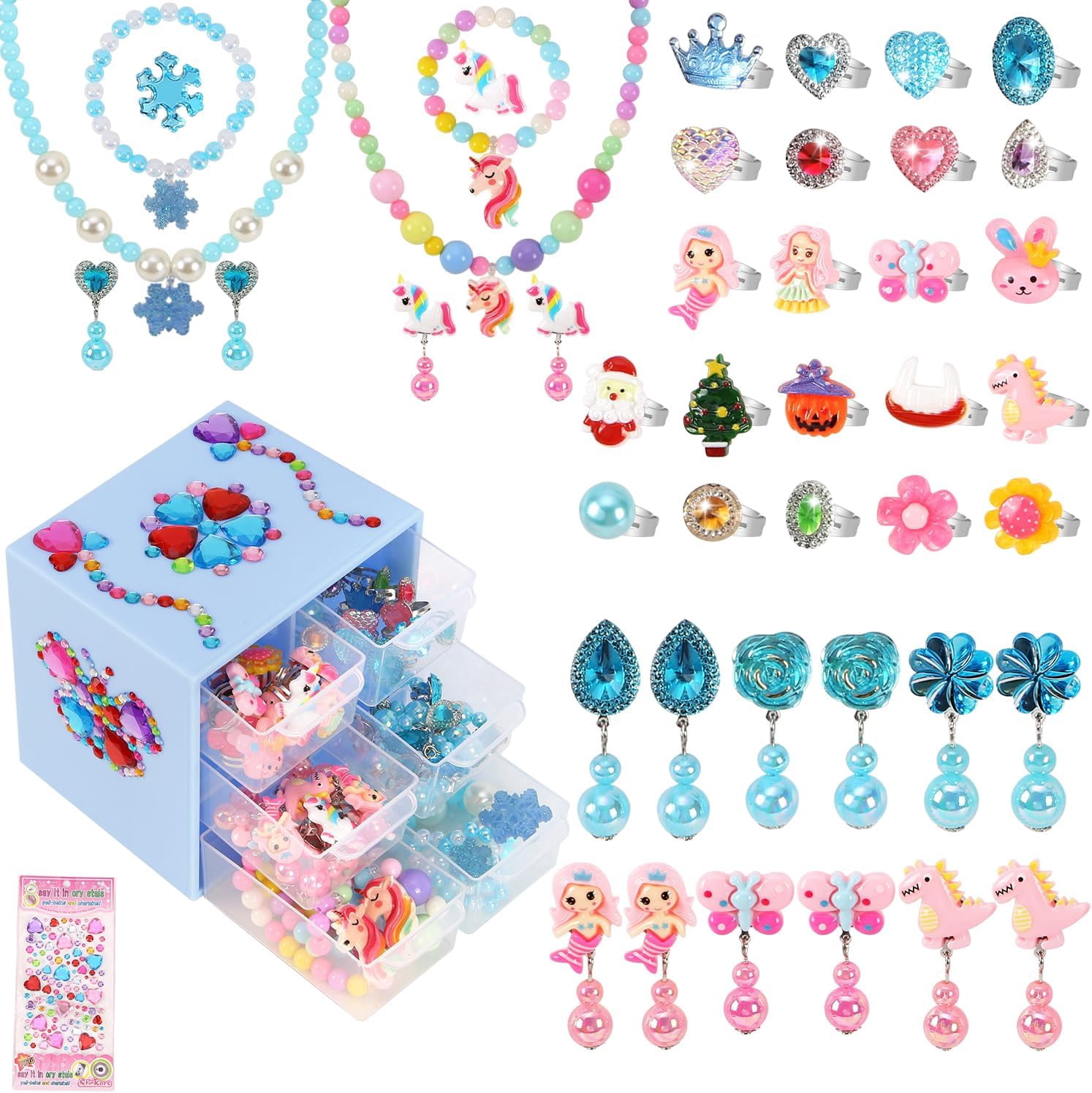 Toddler Toys for Ages 5-7 Girls Jewelry Set Kids Toys Arts and Crafts Kits Clip on Earrings,Princess Toy Adjustable Ring,Girls Toy Age 3 4 5 6-8 Year Old Birthday Christmas Gifts Hair Clip
