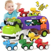 Toddler Toys for Boys 2 3 4 5+ Years Old, Dinosaur Toy Cars with Lights & Sounds, Toy Trucks Car for Boys, Pull Back Cars Baby Toys, 5 in 1 Car Carrier Truck Toy Sets, Best Birthday Christmas Gifts
