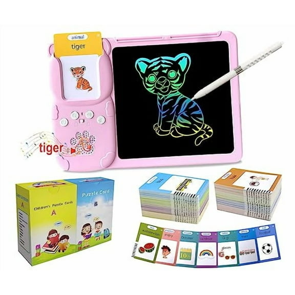 Toddler Toys Talking Flash Cards,Kindergarten Learning Resources 510 Sight Words with Drawing Tablet for Speaking Doodling,Sensory Toys for Kids with Autism,Boys Girls 2 3 4 5 6,Pink
