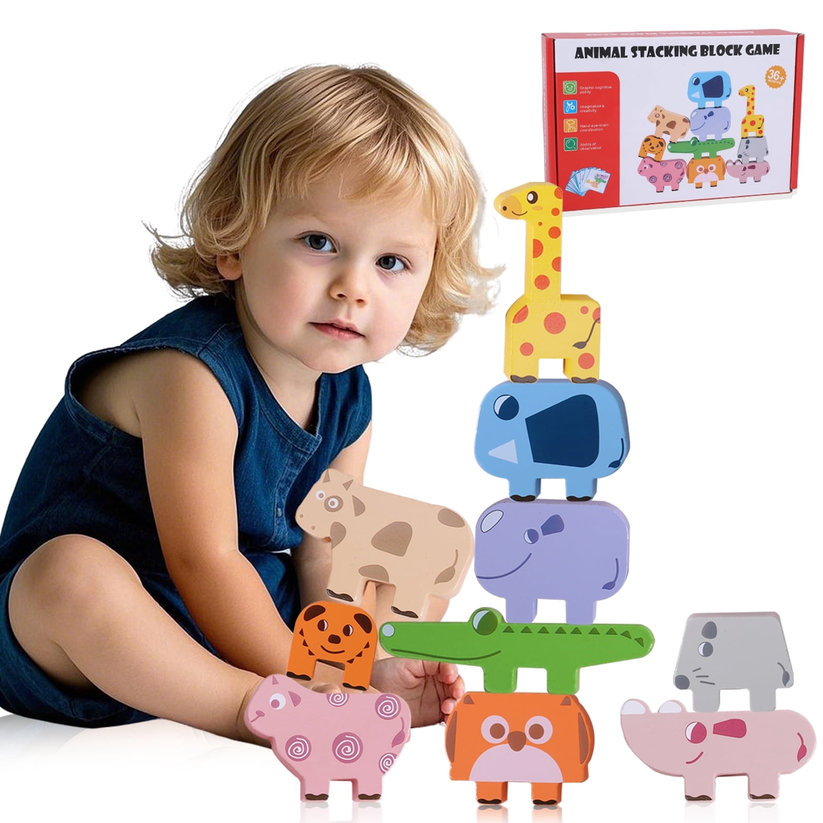 Toddler Toys Wooden Animal Blocks Balance Stacking Blocks Children's ...